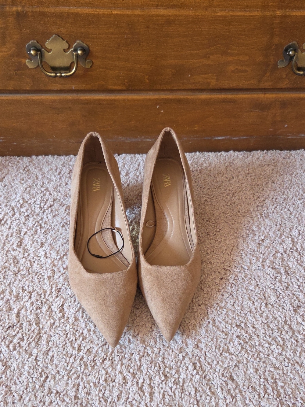 Zara Tan Pointed-Toe Suede Pumps